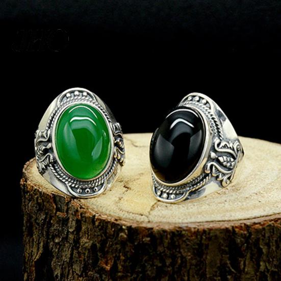 Finger Ring Men Vintage Artificial Gem Carving Band Jewelry Party Banquet Gift