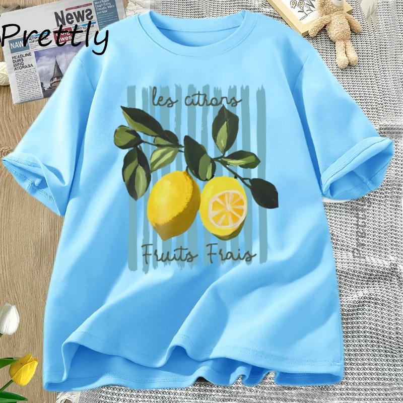 

Летняя лимонная футболка винтаж коттеджкор французская футболка хлопок лимонная футболка отпуск пляжная футболка повседневные топы с коротким рукавом 4XL