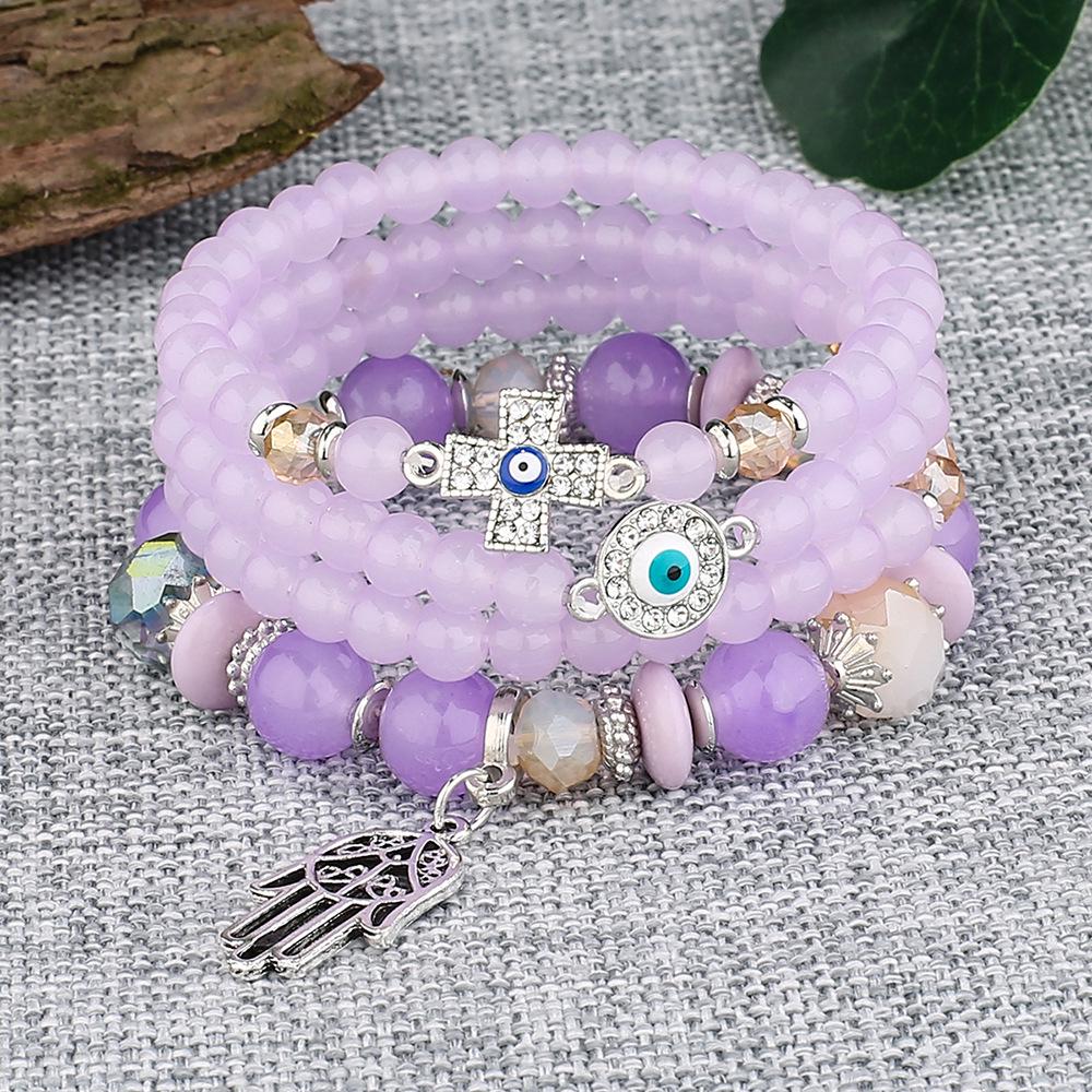Evil Eye & Cross Glass Beads Women's Ethnic Charm Bracelet