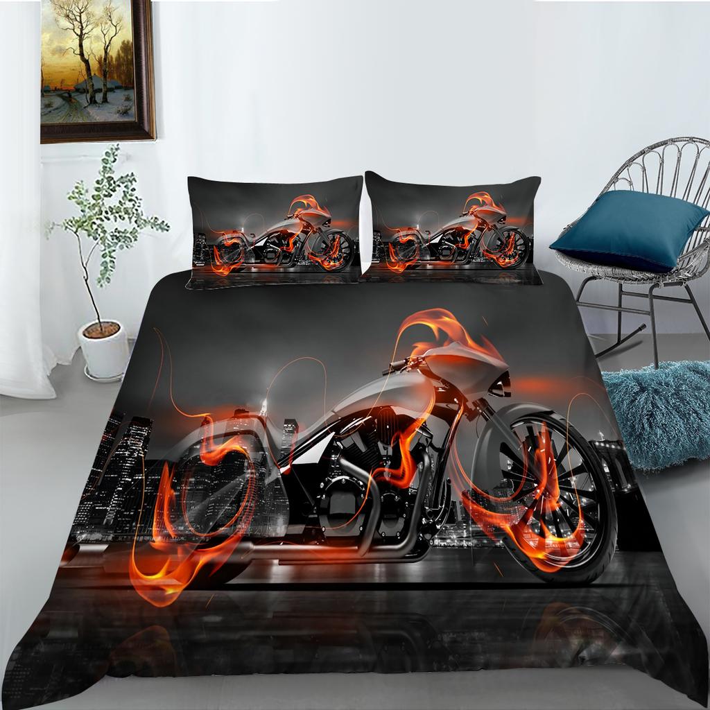 Comfortable Motorcycle Themed Bedding Set 3D Down Duvet Cover 2/3 Pieces for Boys/teenagers/men's Rooms AU180 * 210 Full Size Duvet Cover