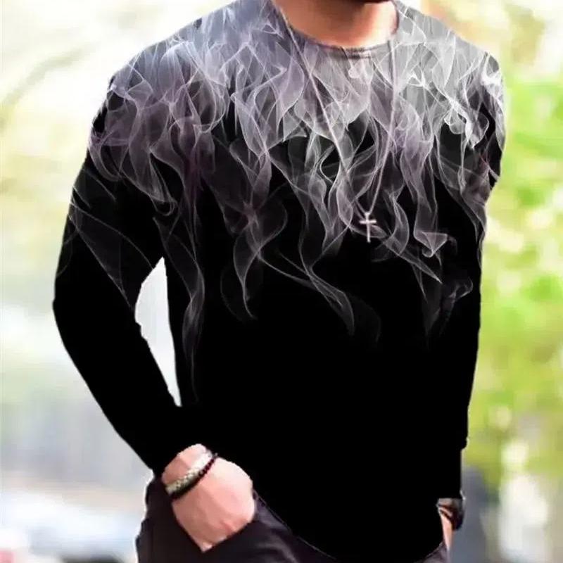 

Мужская весенне-осенняя модная классическая уличная повседневная футболка с 3D-принтом и длинным рукавом, свободная, с индивидуальным дизайном, большого размера 4XL