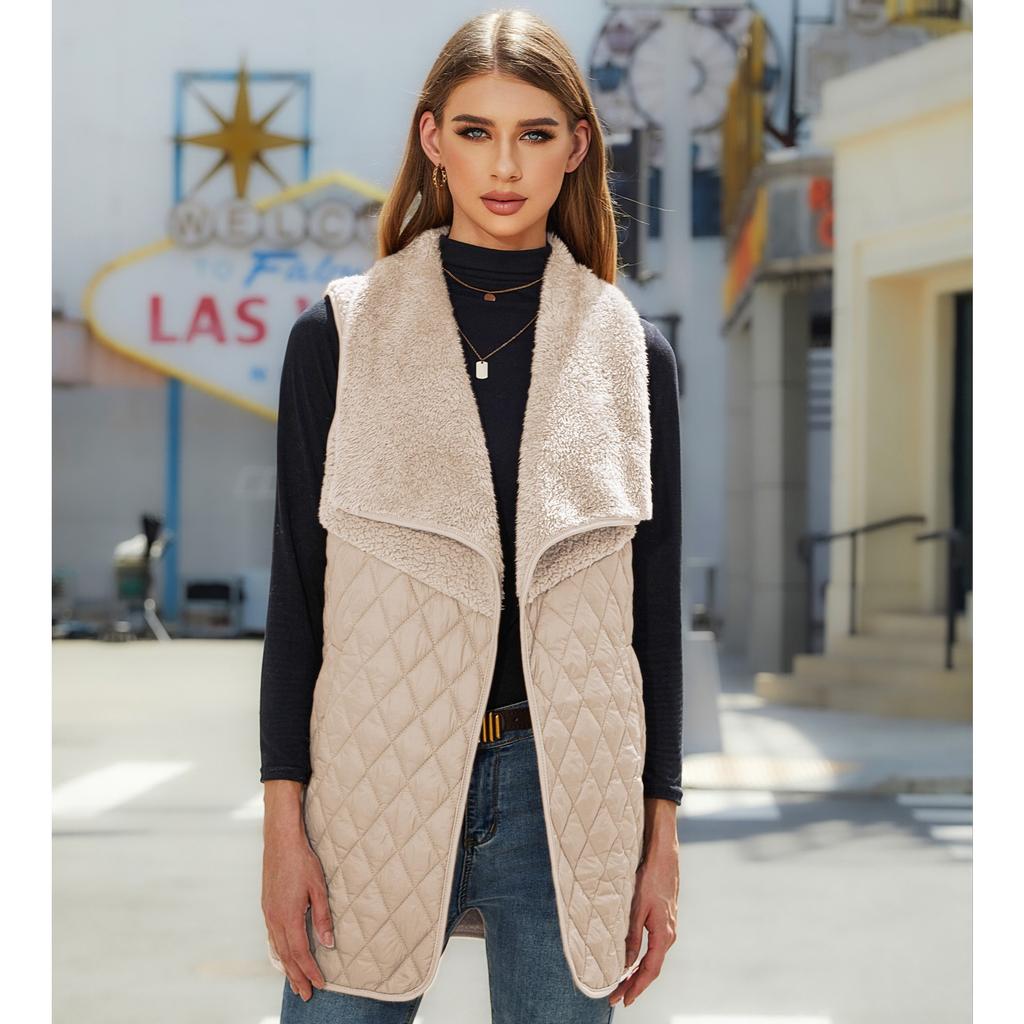 GMXIA Women's Autumn Fashion: Versatile Plush Patchwork Cardigan, Sleeveless Jacket, Vest for Women
