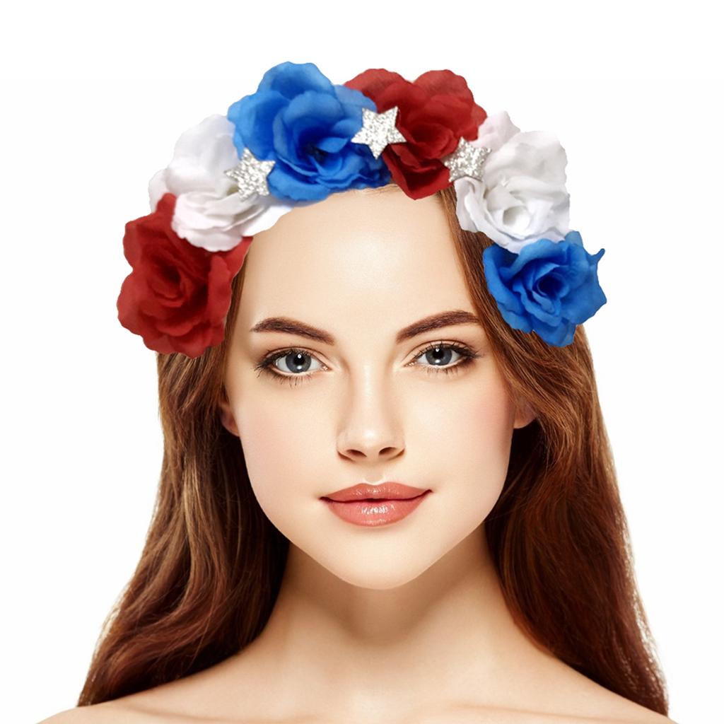 American Flag Headband Hair Hoop Red White and Blue Flower Headband Hairband Independence Day July
