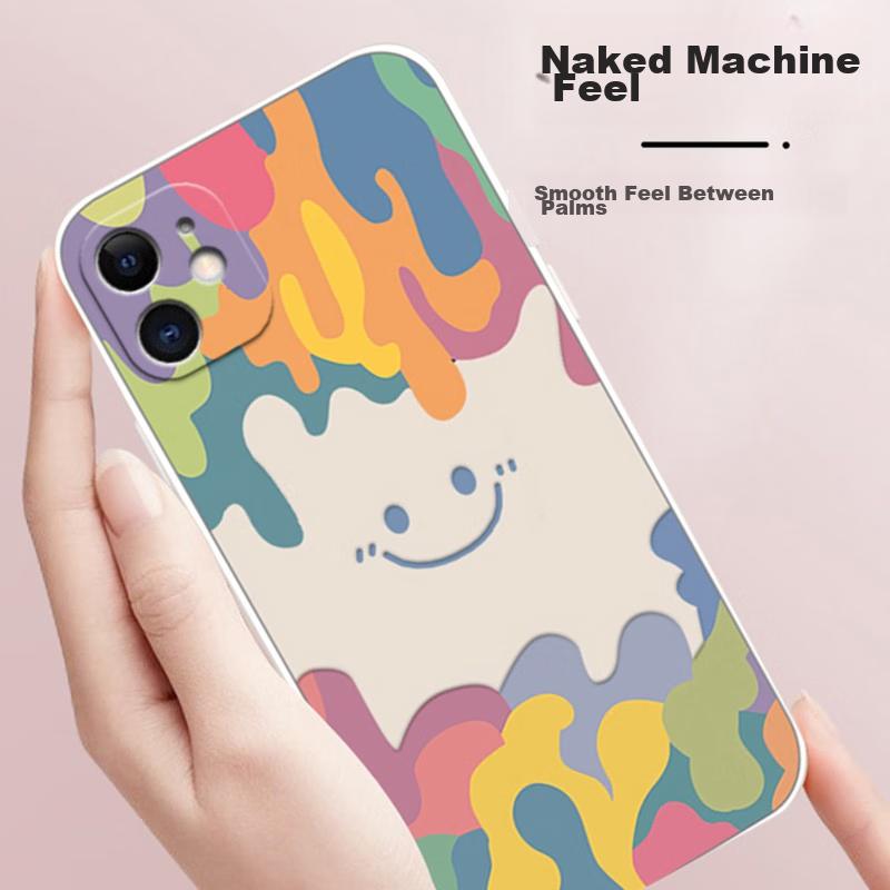 Liquid Silicone Case for IPhone 11, Protective Cover with Painted Creative Design, Shockproof Soft Smiley Face], 6.1 Inch, White