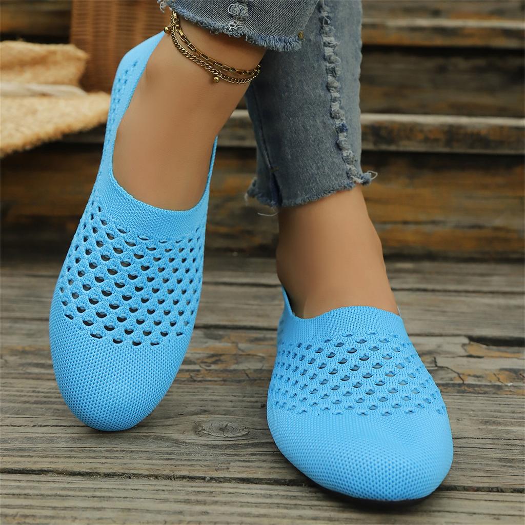 Women's Fashion Plus Size Breathable Mesh Hollow Round Toe Loafers Slip On Casual Flats Lightweight Comfortable Shoes