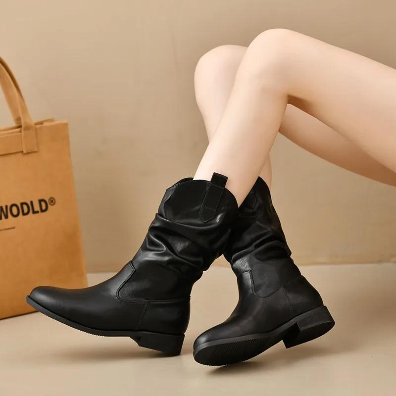 Fashion 2025 Women's Heeled Ankle Boots Fashion Leather Classical Shoes Designer Snow Winter Elegant Short Boots New Trends Zapatillas
