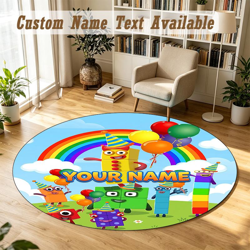 Round Rug Custom NameNumberblock Pattern Non Slip Carpet Home Floor Decor