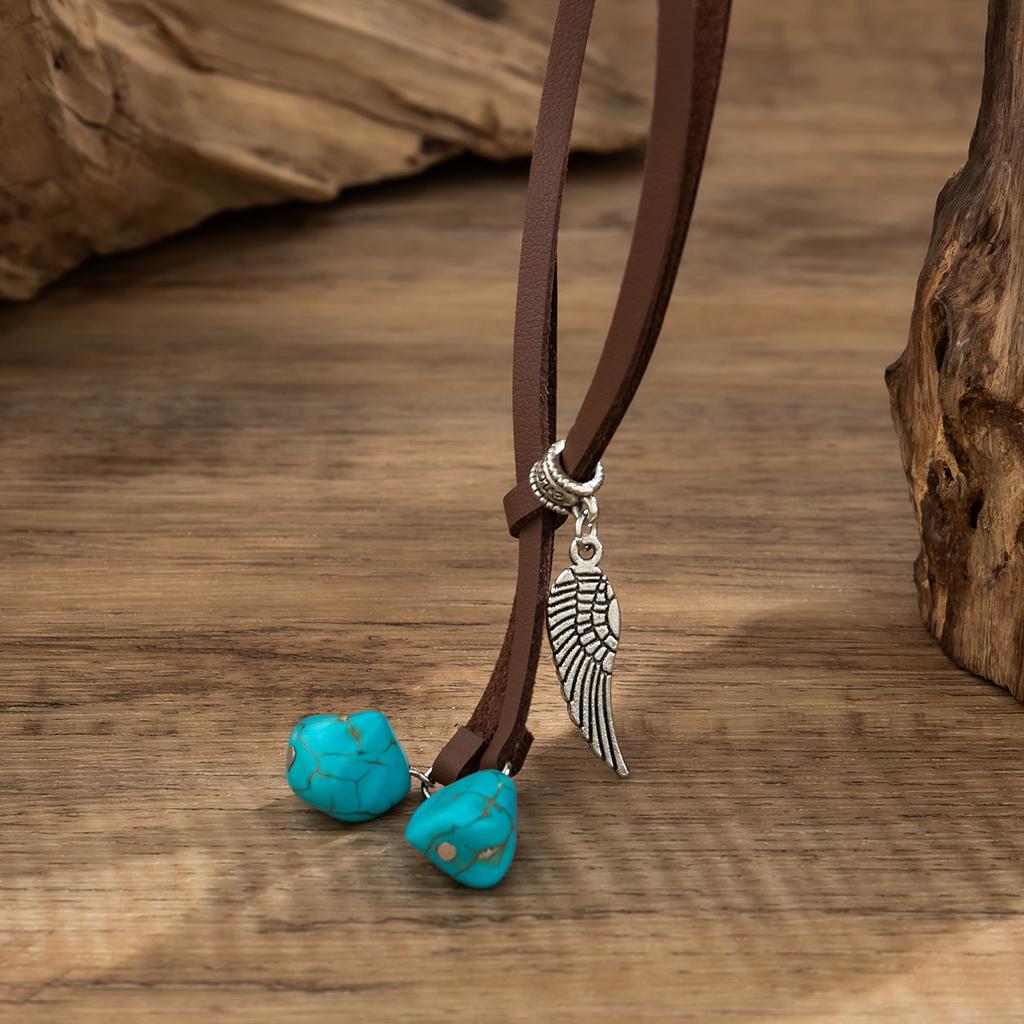 Ethnic Wind Turquoise Double Layer Korean Velvet Collarbone Chain Choker Sweet Cool Simple Necklace Female Jewellery