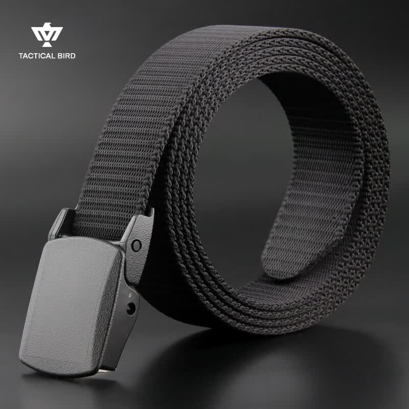Tactical Bird Non-Magnetic, Anti-Metal Allergy Belt with Plastic Buckle, Non-Metal, Canvas Belt, Black, 130cm