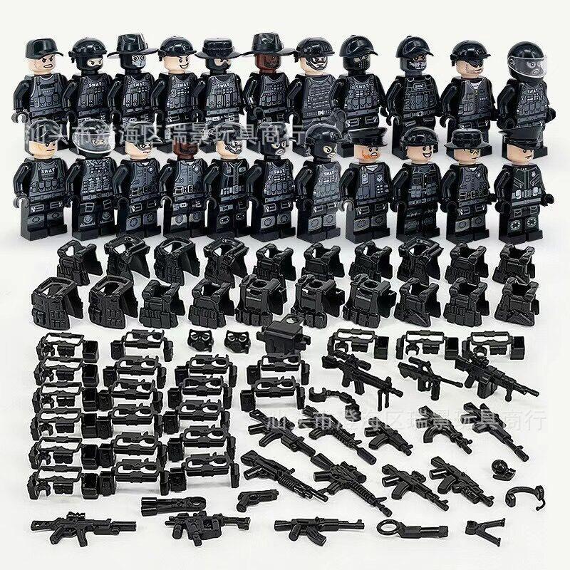 Military Figure Police Black Swat 1620 Doll With Weapon Children Assembled Building Block Bag