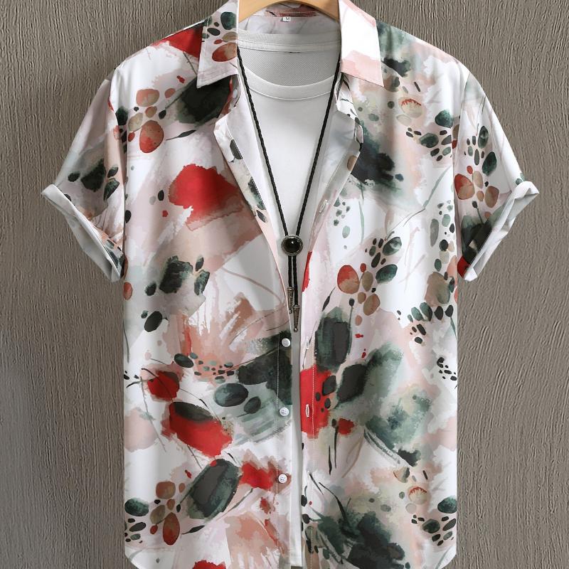 Men s Short-sleeve Shirt Casual Tie-dye Textured Green-gray S