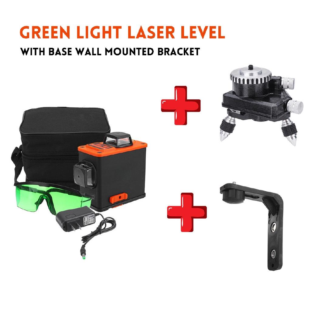 3D Self-Leveling 12 Lines Laser Level 360 Horizontal Vertical Cross Laser Level + Base Wall Bracket New