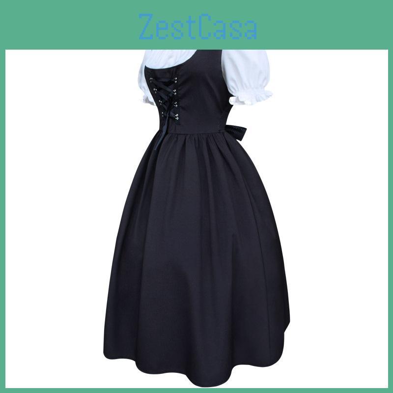 Medieval Style Retro Drawstring High Waisted Bow Dress Stage Performance Outfit