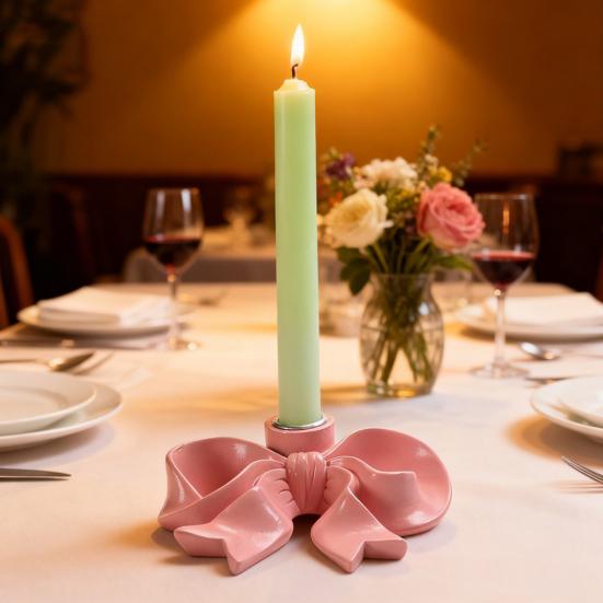 Różowa Kokarda Ceramiczny Świecznik na Świecę Stożkową Stojak Świecznik Dekoracja Stołu na Święta Impreza Dom Biuro