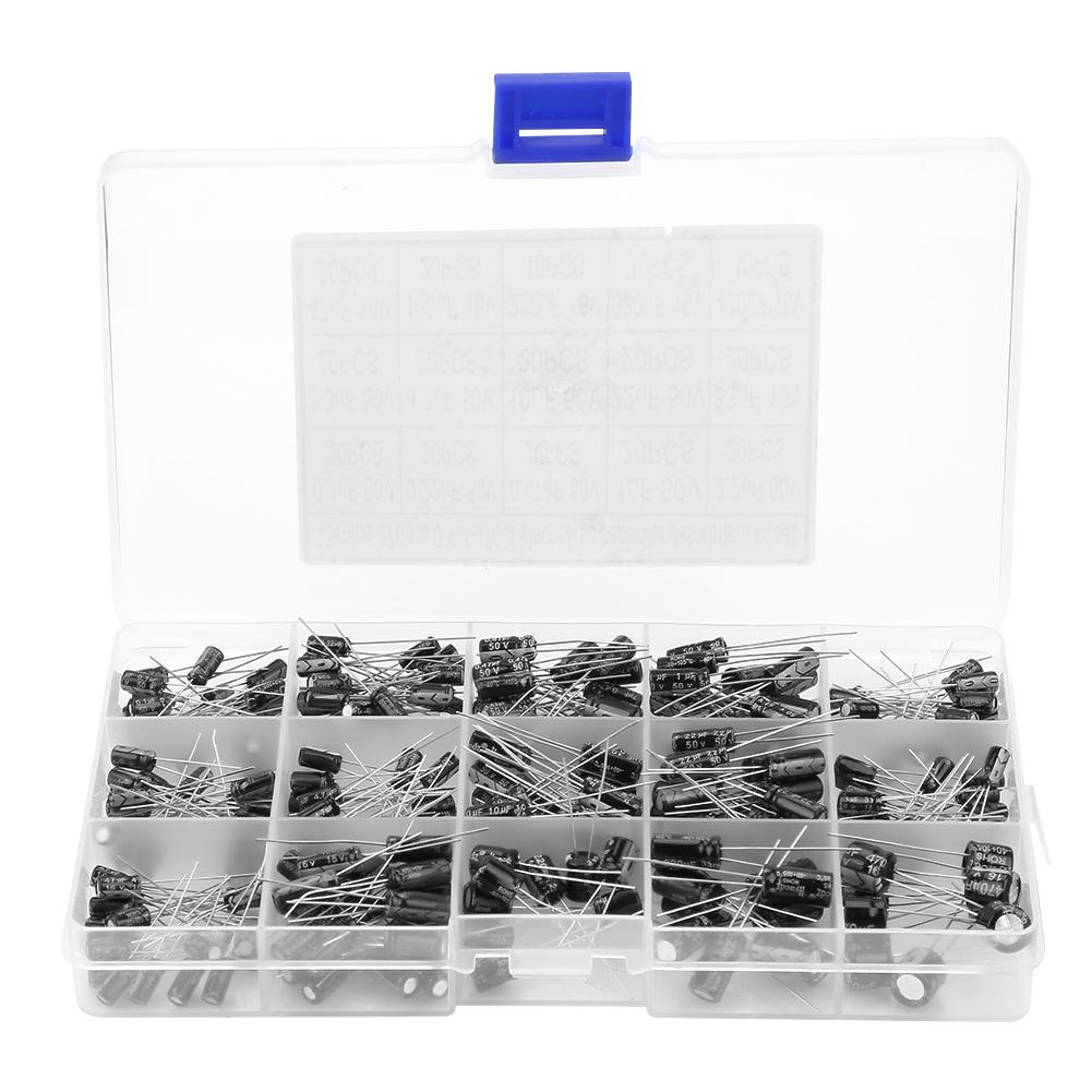 270pcs 15 Values Electrolytic Capacitor Assorted Kit 0.1uF 50V   470uF 16V