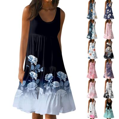 Vestidos De Mujer Verano Primavera Plisados Vestidos Bohemios Lindo Sin Mangas Que Fluyen Playa Camiseta Recta Vestidos Sin Mangas Vestidos De Cuello Redondo