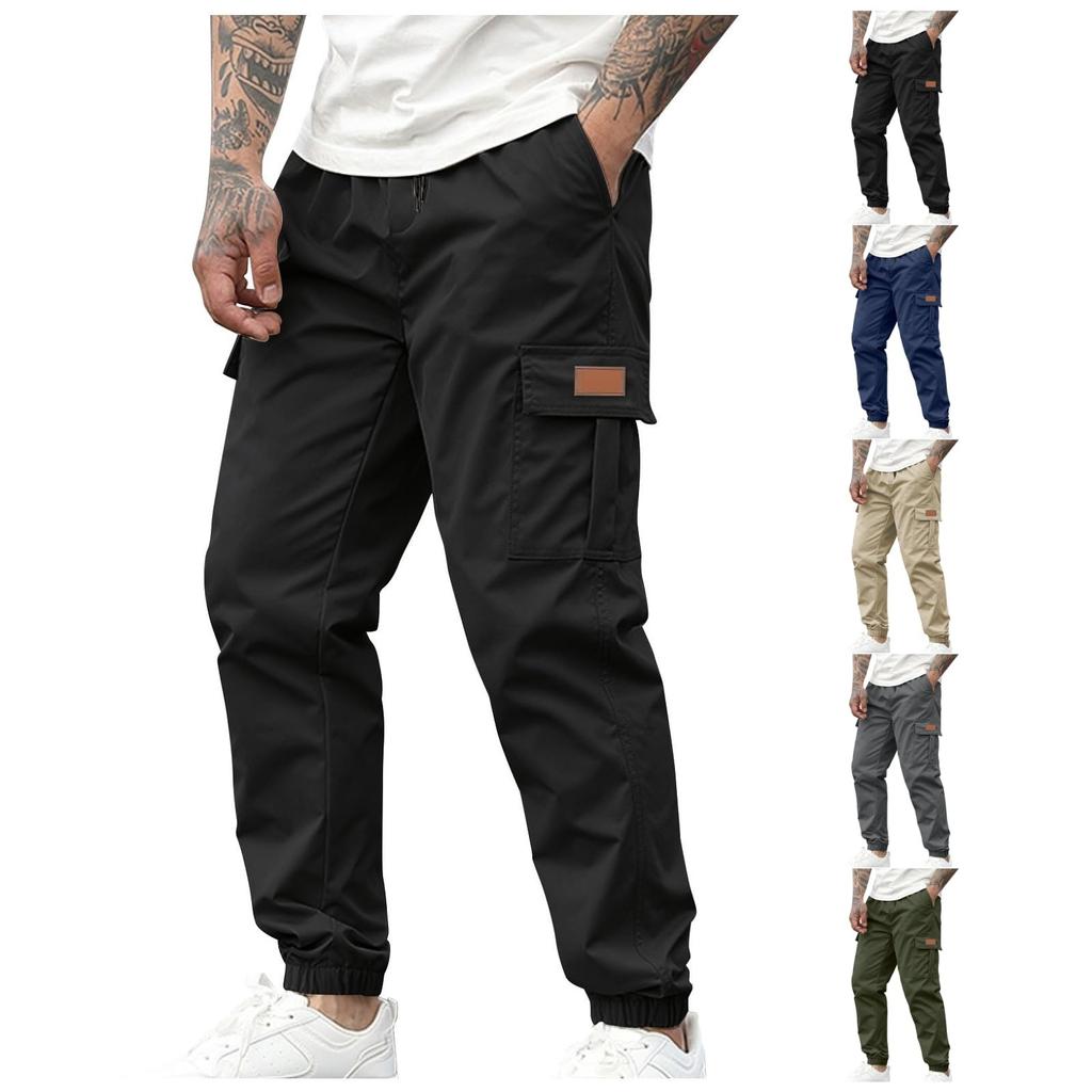 Men's Workwear Trousers, Elastic Waist Lace-up, Multi-pocket Breathable Casual Workwear Trousers