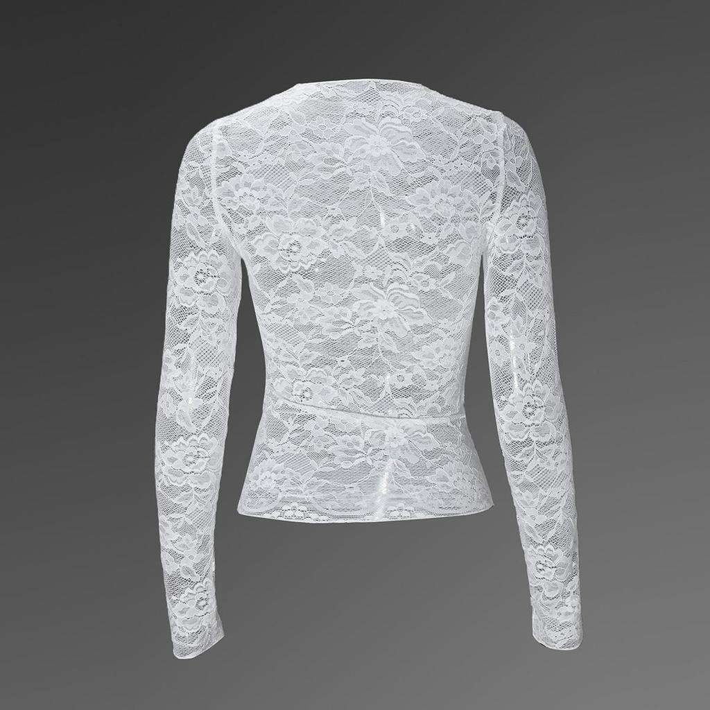 Haut Sexy en Dentelle Transparent à Manches Longues Coupe Ajustée Automne 2025 pour Femmes