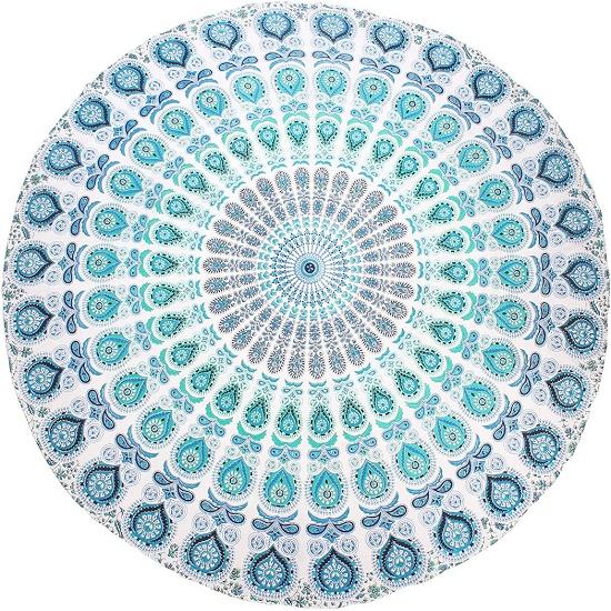 Round Beach Tapestry Mandala Throw/Boho Hippie Beach Blanket Roundie/Indian Cotton Bohemian Large Round Table Cloth-Home Decor/Yoga Mat