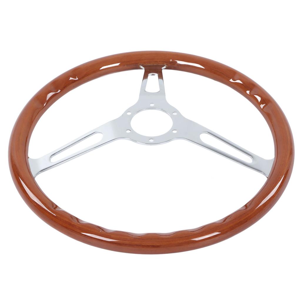 Volante Completo Classico 380mm 15 pollici Impugnatura in Noce 3 Razze Rivettato 6 Fori Modifica Universale Marrone
