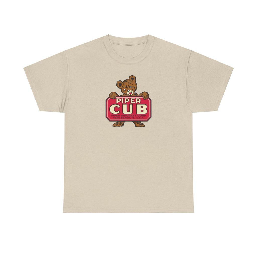 Unisex Shirt Cotton Oversize Large Size Piper J-3 Cub Retro Logo T-Shirt Vintage Airplane Aircraft 30s 40s 12+ Colors! Cotton