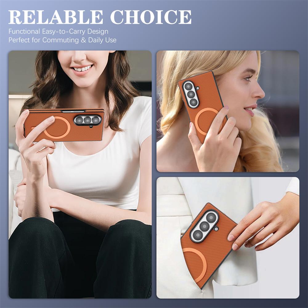 Schokbestendige Ultra Dunne Koolstofvezel Lederen Hoesje Voor Samsung Galaxy Z Fold 7 6 5 4 3 Retro Zakelijk Magnetisch Voor Magsafe Cover