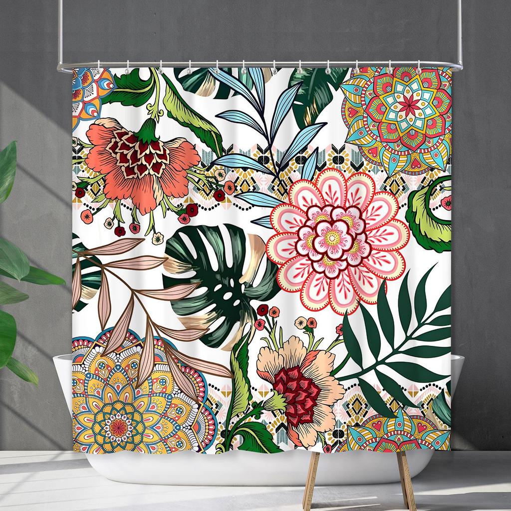 Shower Curtain Waterproof And Mildew-Proof 3D Digital Printing Plant Flower Plant Shower Curtain Bathroom Partition