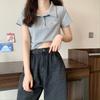Embroidery Polo collar front shoulder short-sleeved T-shirt women's summer new slim-fit sweet wind short t-shirt short top ins