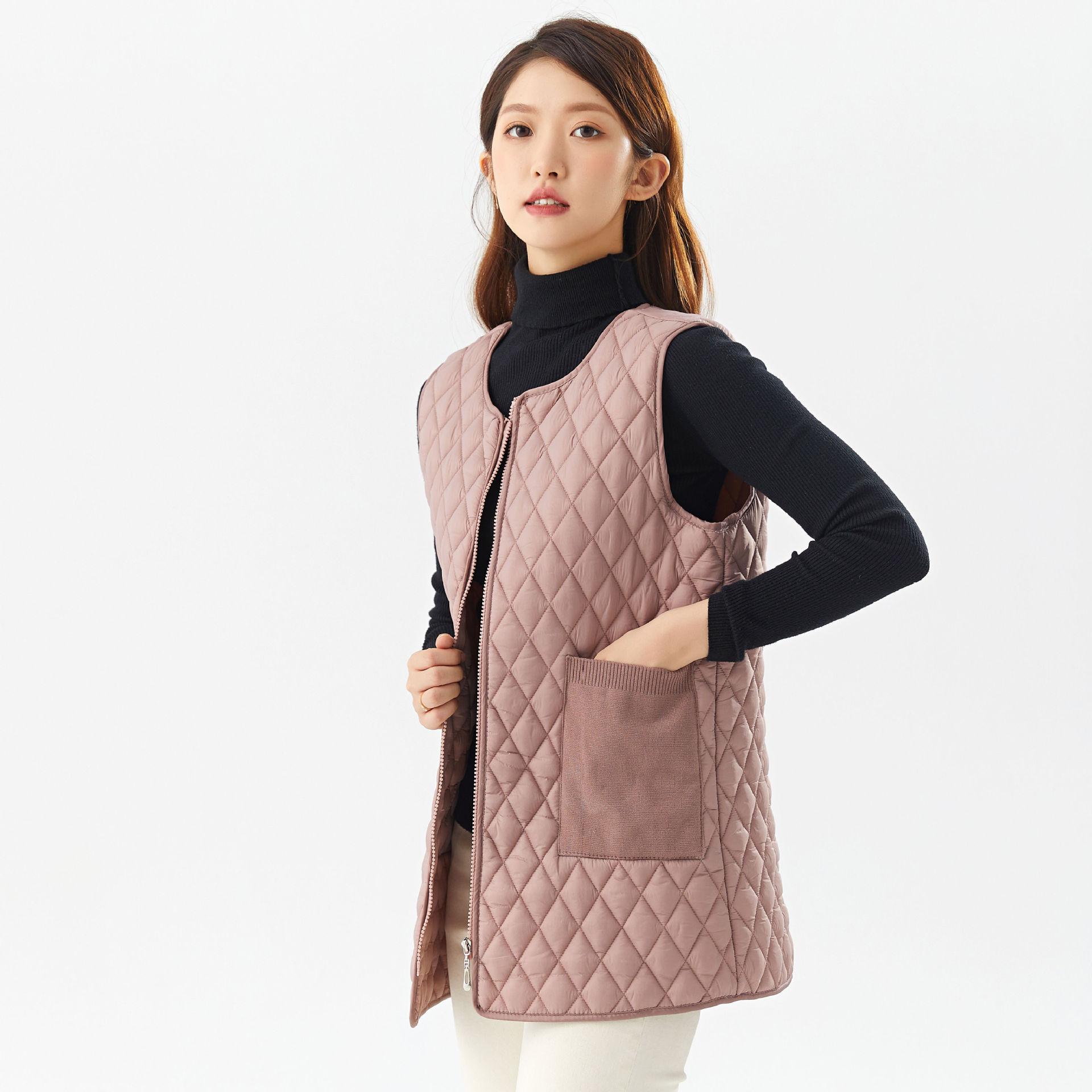 

Осенне-зимний женский пуховик из хлопка Diamond утолщен и увеличен Тепло матери, установленное в длинной части хлопкового жилета 5XL темно-розовый