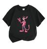 Kids Boys Girls Crew Neck Short Sleeve 100% Cotton T-shirt, Cool Pink Cartoon Panther Printed Casual Tee, Comfortable Summer Everyday Tops Children