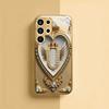 Gold-plated Tempered Glass Phone Case, Compatible Galaxy S26 S25 S24 S23 S22 Ultra Plus. Features a Gold Heart-pattern Design.
