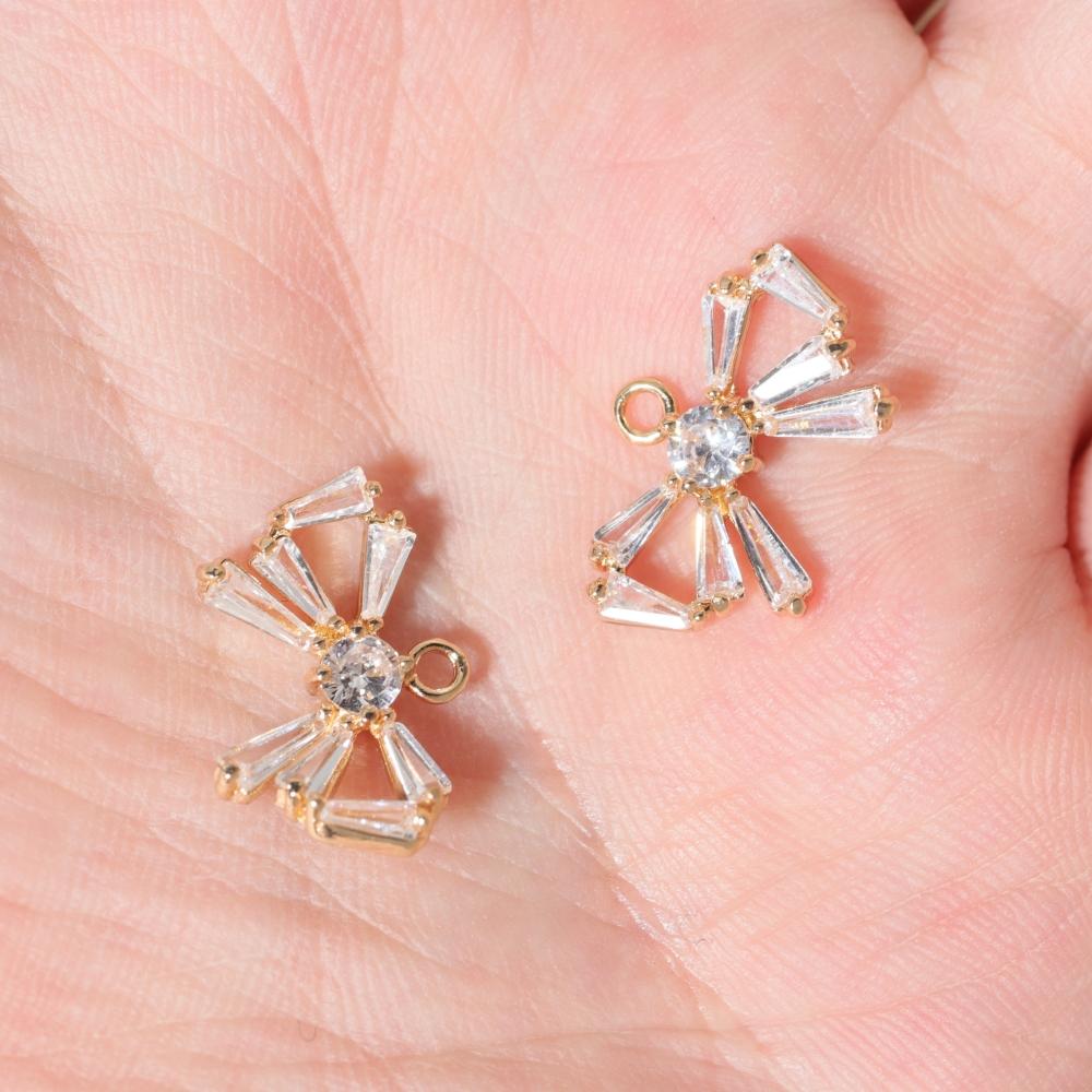 Sparkling Bow Zirconia Charms for Handmade Earrings Necklaces, 2pcs Set 2 pieces золотой