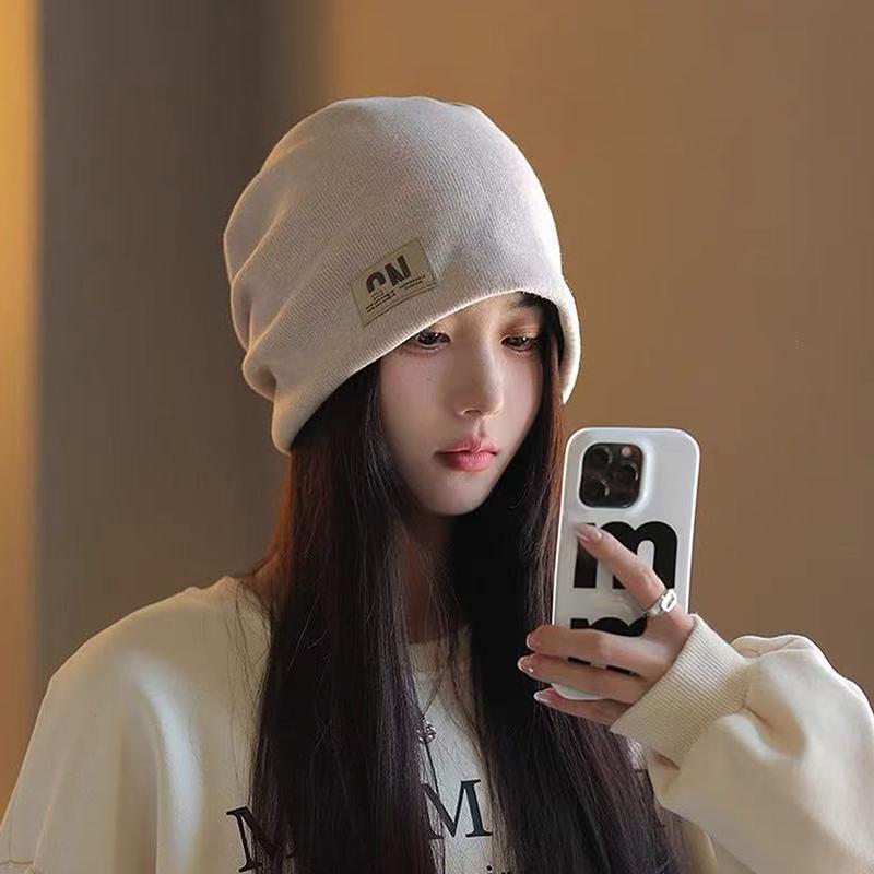 

Korean Letter Knitted Hat For Men Women Baggy Slouchy Beanie Autumn Winter Keep Warm Cap Hip Hop Bonnet as the picture