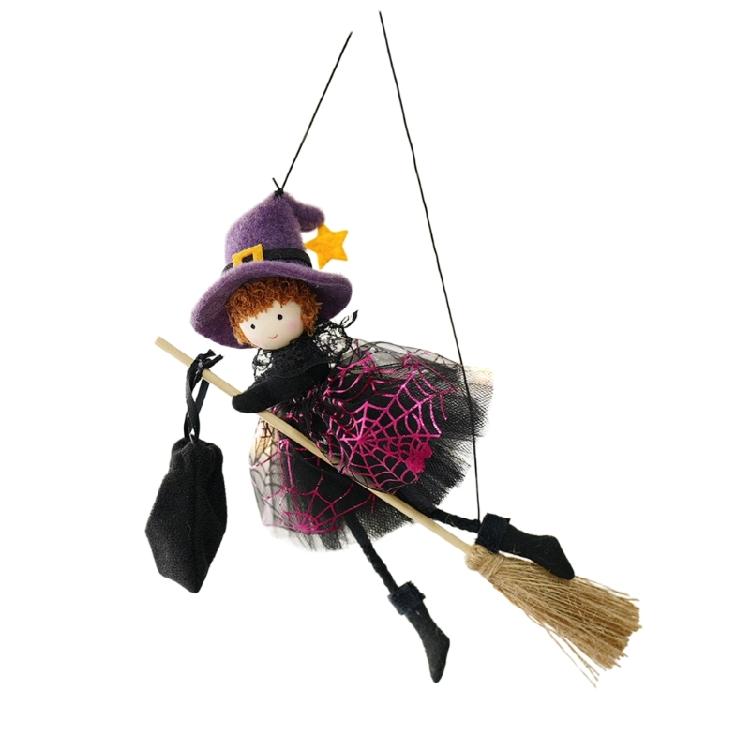 Seasonal Halloween Hanging Accent with Fabric Figure and Star Charm for Entryway or Party Window Display Indoors