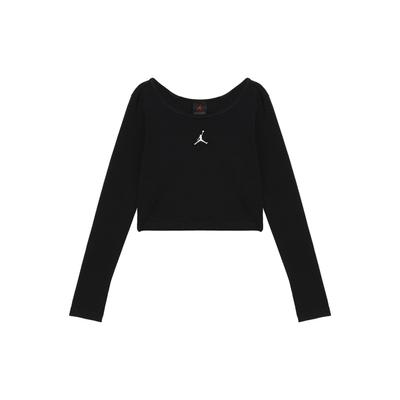 Crew Neck Logo Print Breathable Long Sleeve Regular T-Shirt Women Tops Black DQ4466-010