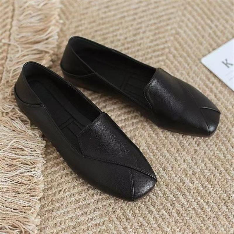 Fairy Square Head Single Shoes Female Retro Lazy Pedal British Shoes Trendy Soft Leather Soft Sole Versatile