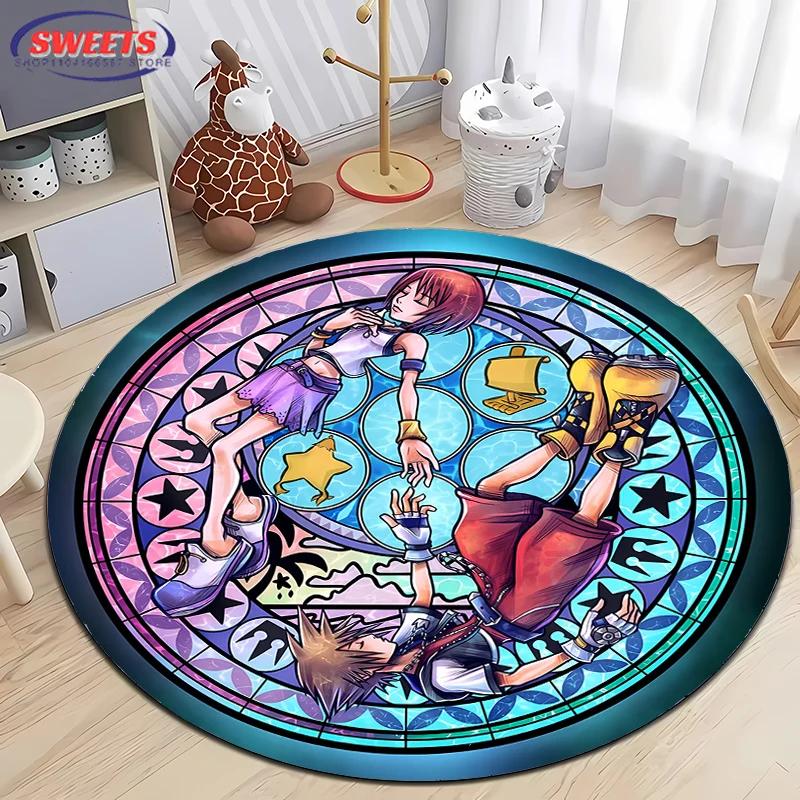 Disney Kingdom Hearts Round Carpet,Non-Slip Play Mat Floor Rug for Living Room Bedroom Kid's Room Round Mat,Durable Washable Mat