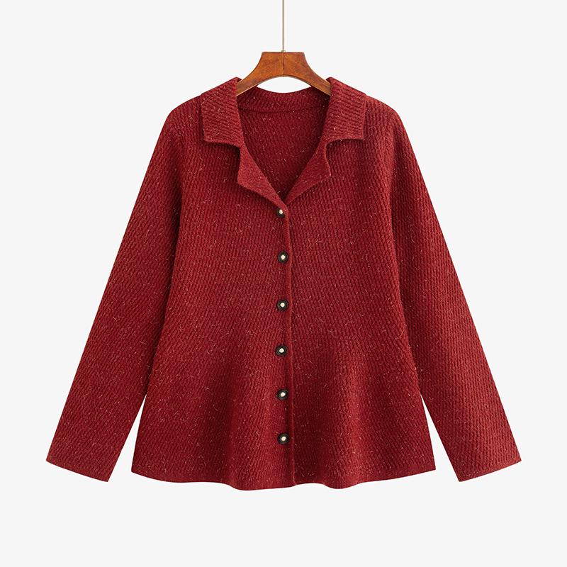 Plus Size Elegant Suit Collar Xiang Style Jacket Winter Knit Cardigan for Women