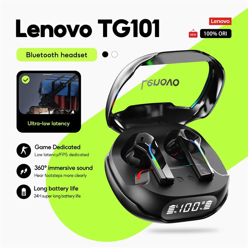 Lenovo TG101 Headphones Professional FPS Gaming Headset In Ear 5.4 Bluetooth Earphones Low Latency Long Battery Music Stereo Earbuds