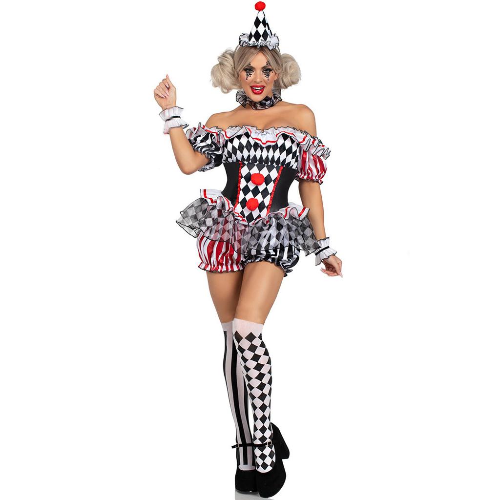 Halloween circus show, clown costume trainer cosplay suit clown female costume onesie