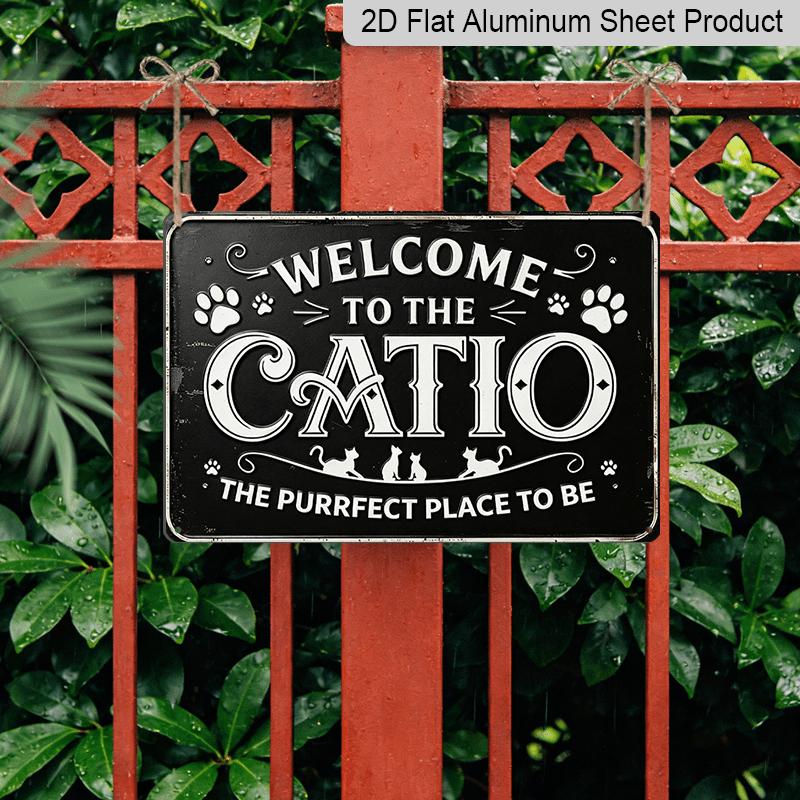 2D Flat Decorative Signs & Plaques Vintage Style Aluminum Sign Wall Art - "Welcome To The CATIO" Cat-Themed Decor with Paw Prints & Inspirational