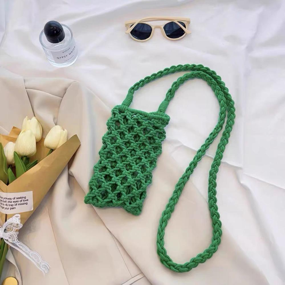 New Portable Crossbody Phone Bag Hollow-out Woven Solid Color Phone Purse Crochet Lightweight Handbag Gifts