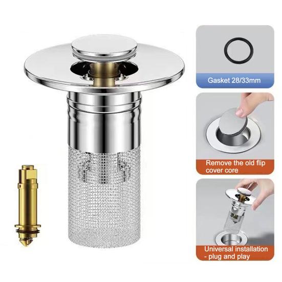 2 Stück Badezimmerwaschbecken-Abflussstopfen, 2-in-1 Pop-up Haarfänger mit Filter, Rostfreier Anti-Verstopfungs-Abflussabdeckung aus Edelstahl, Rostfreier Filterersatz