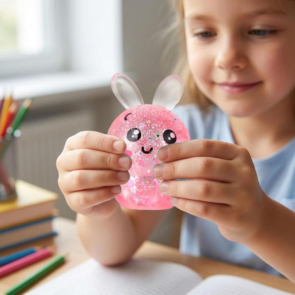 Soft Squeeze Toys Fun Cute Cartoon Soft Glitter Bunny Party Favors Fidget Squeeze Toy for Kids Adults Friends Teens Offices Work