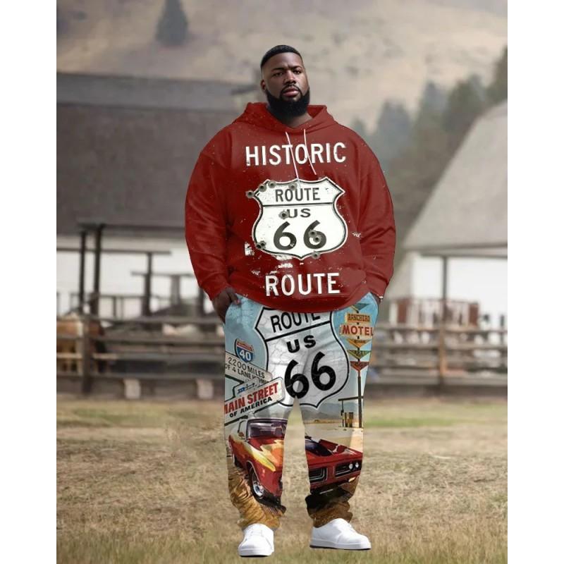 Mens 3D Digital Print Hooded Sweatshirt Jogger Pants Set Sporty Casual Outfit Travel