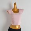 Summer Pure Color U Collar Pullover Ice Silk Knitting Bottoming Shirt Women's Waist-Tight Slim Looking Ruched Flying Sleeve T-shirt Tops