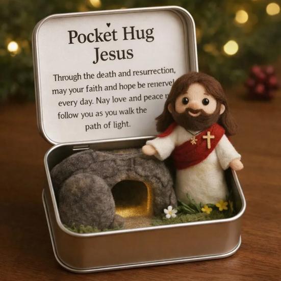 Boîte Hug de Poche de Pâques Figurine Jésus/Lapin/Mouton/Poussin/Papillon/Pierre en Feutre dans Boîte avec Carte Remplisseurs de Panier de Pâques Cadeau Inspirant pour Femmes