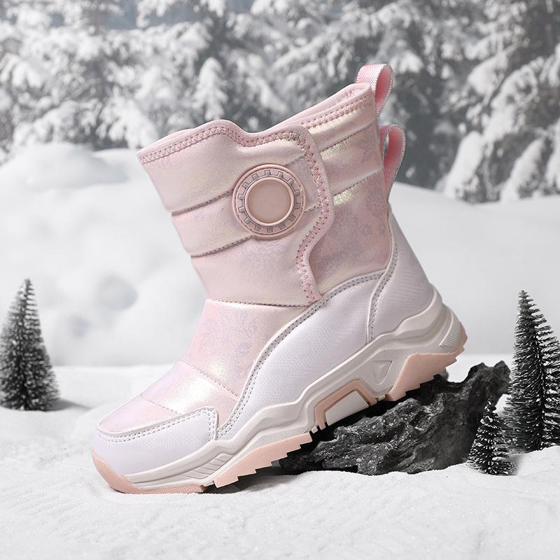 Girls' Winter 2024 Mid-Calf Snow Boots, Thick Cotton, Non-Slip, Wear-Resistant In Black or Blue