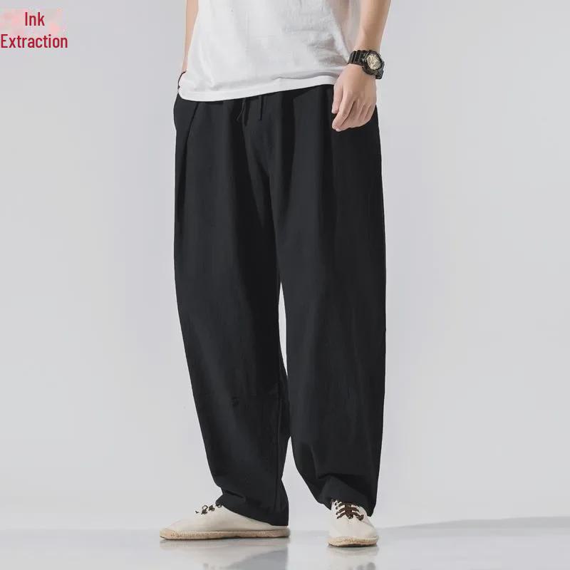 Herren lockere chinesische Leinenhose - lockere gerade geschnittene lässige Baumwoll-Bloomers für Frühling/Sommer