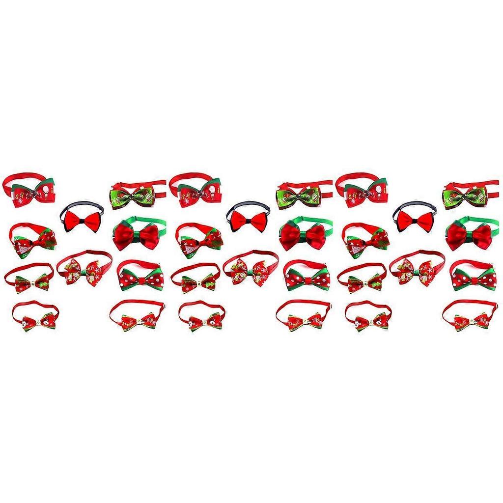 Christmas Themed Pet Bow Tie Collar for Dogs and Cats 30Pcs Red Bowknot Ties